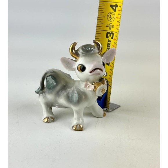 Vintage Cow And Lamb Figurines Ceramic White Gray Porcelain Gold Trim Japan - Picture 9 of 13